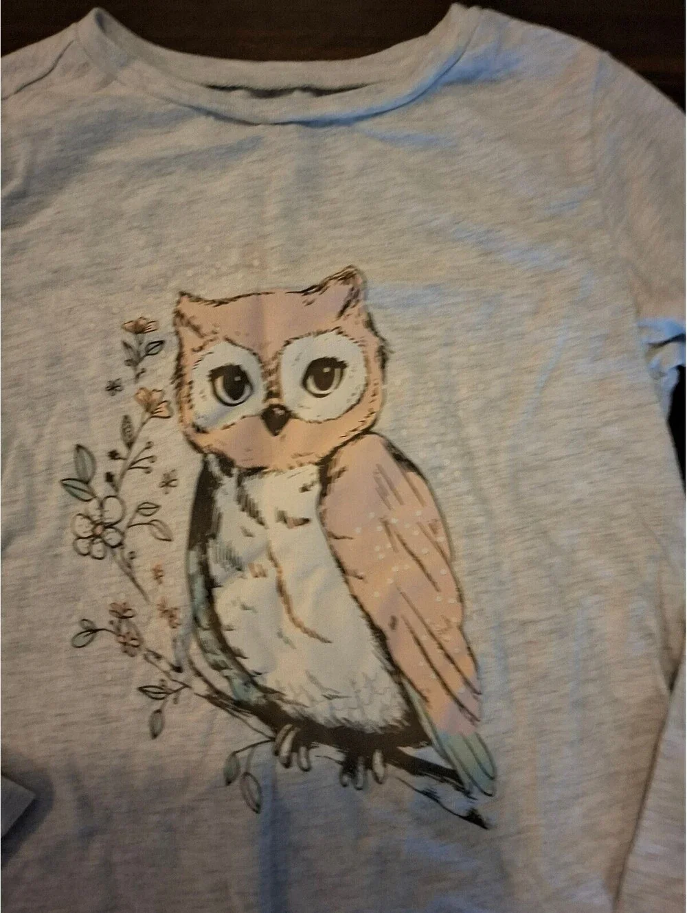 Carters Girls Gray Pink Owl Graphic Long Sleeve T-Shirt Girls Size S 6/7